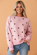 Polka Dot Long Sleeve Split Hem Sweatshirt