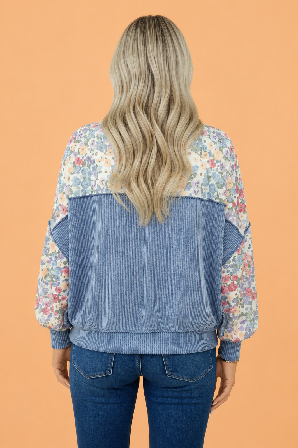 Floral Reverse Seam Drop Shoulder Long Sleeve Top
