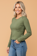 Solid Reverse Seam Paneling Long Sleeve Top