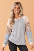 Floral Waffle Patchwork Raglan Long Sleeve Top