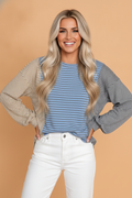 Stripe Colorblock Round Neck Long Sleeve Top