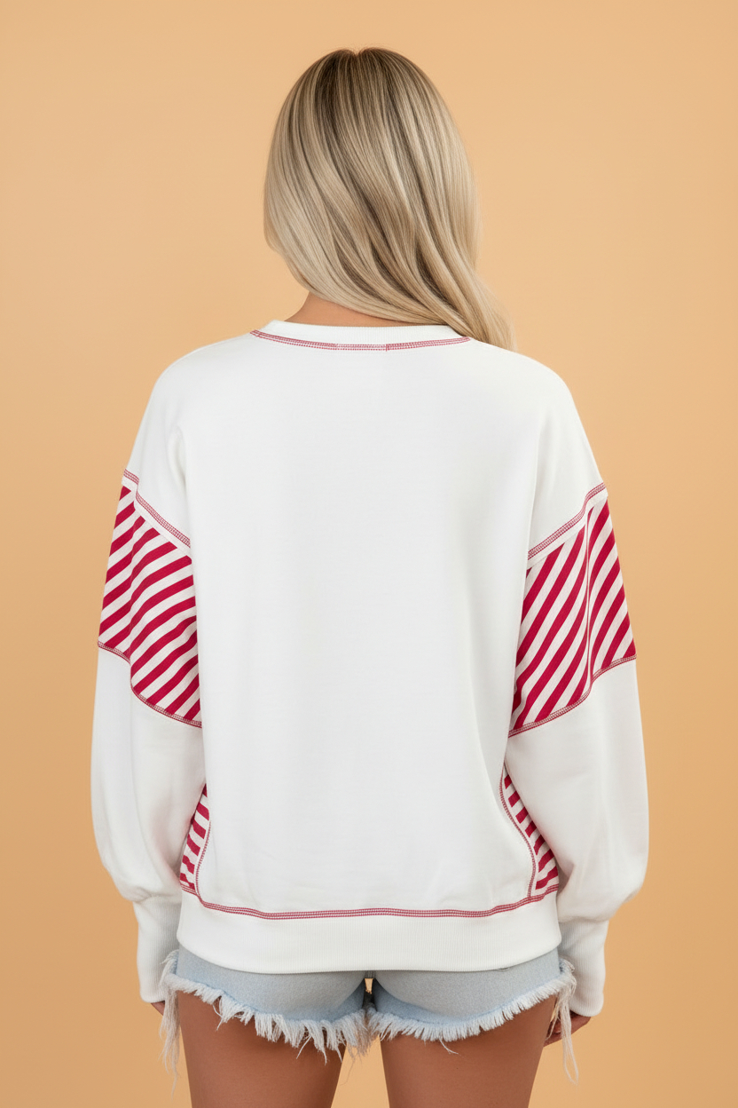 Christmas Tree Stripe Patchwork Puff Sleeve Top