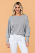 Solid Round Neck Extended Cuff Long Sleeve Top