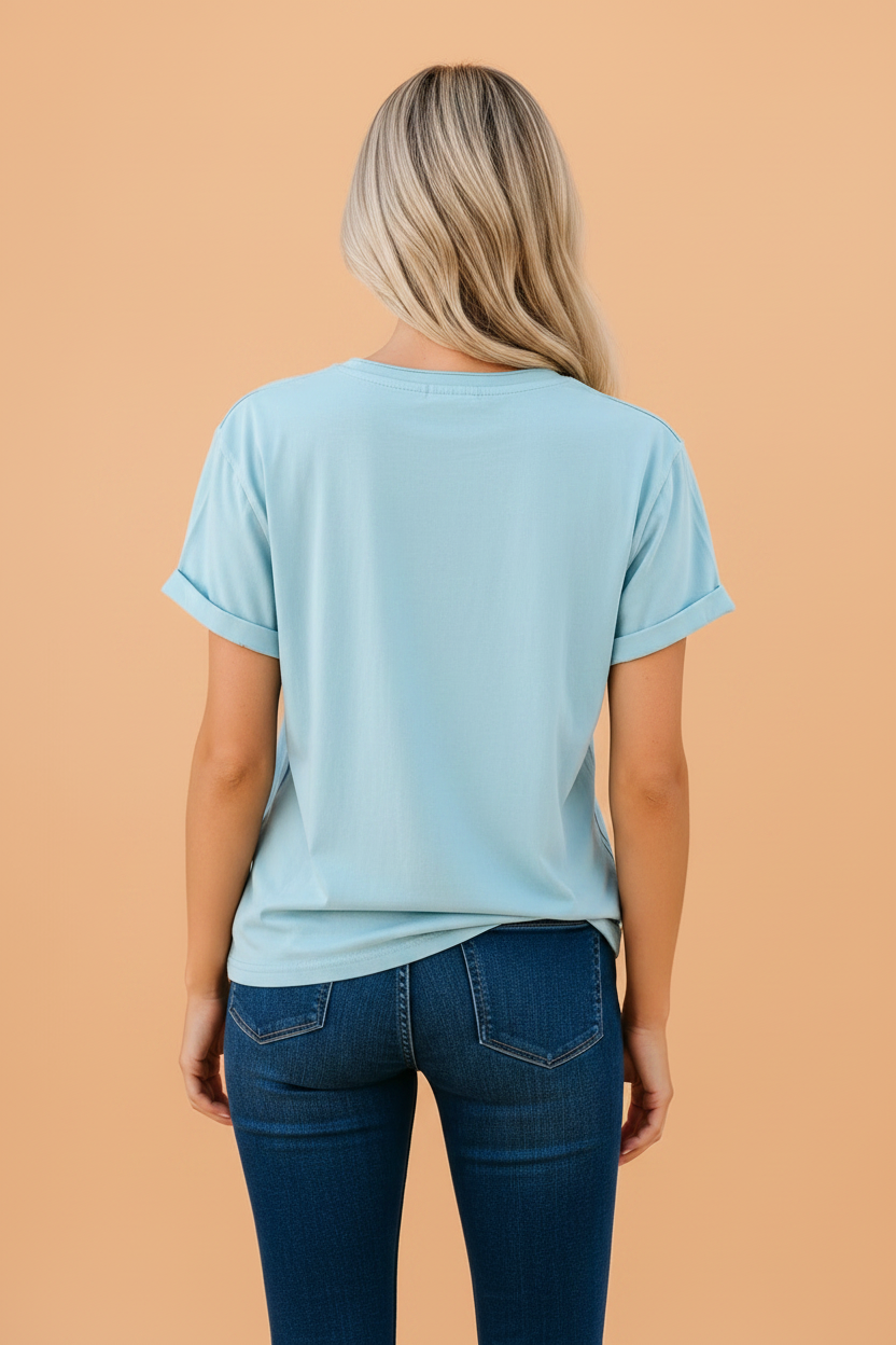 Solid Exposed Seam Short Sleeve Cotton T-Shirt