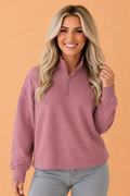 Solid Zipped Neck Drop Shoulder Sweatshirt