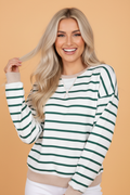 Stripe Patchwork Drop Shoulder Round Neck Sweatshirt