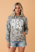 JESUS LOVES YOU Graphic Print Camo Hoodie