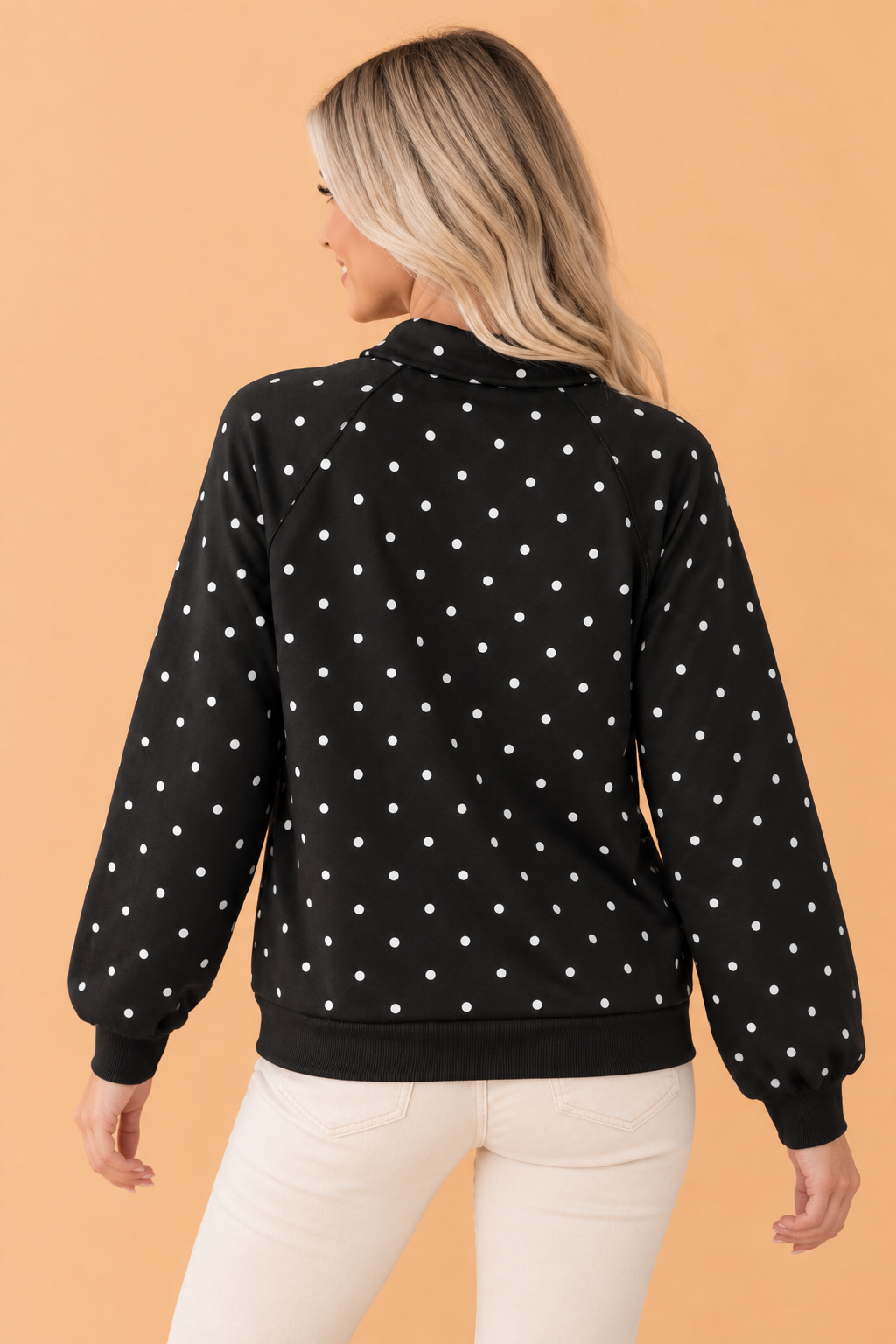 Polka Dot Half Button Collared Long Sleeve Sweatshirt