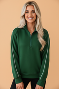 Solid Contrast Trim Zip-Up Mock Neck Sweatshirt
