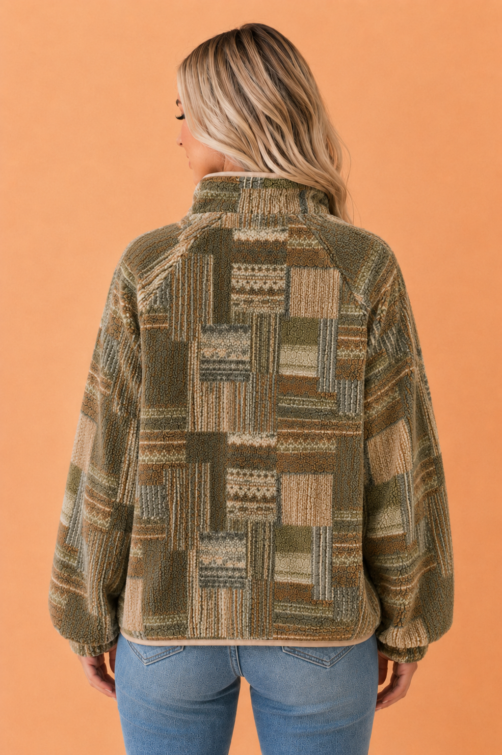 Western Fleece Half Buttoned Collar Pocketed Sweatshirt