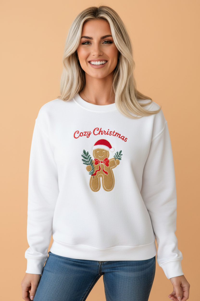 Cozy Christmas Gingerbread Embroidered Sweatshirt