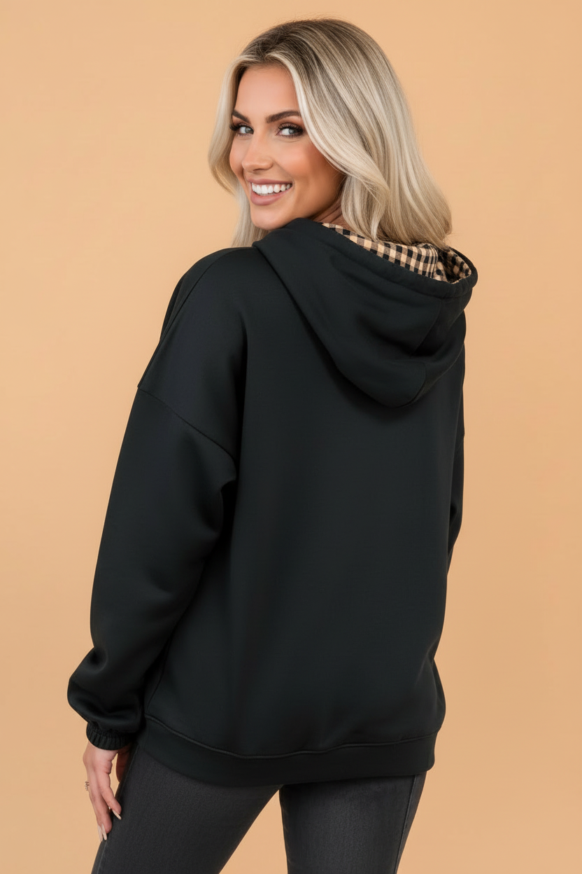 PRAY Letter Print Patchwork Drawstring Hoodie