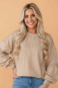 Lace Trim Bow Tie Sleeve Raw Seam Sweatshirt