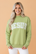 JESUS Letter Print Exposed Seam Mock Neck Sweatshirt