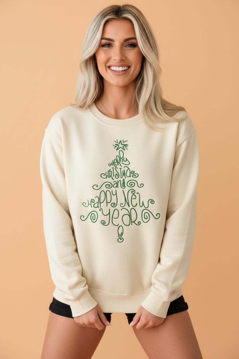 Merry Christmas & Happy New Year Embroidered Sweatshirt
