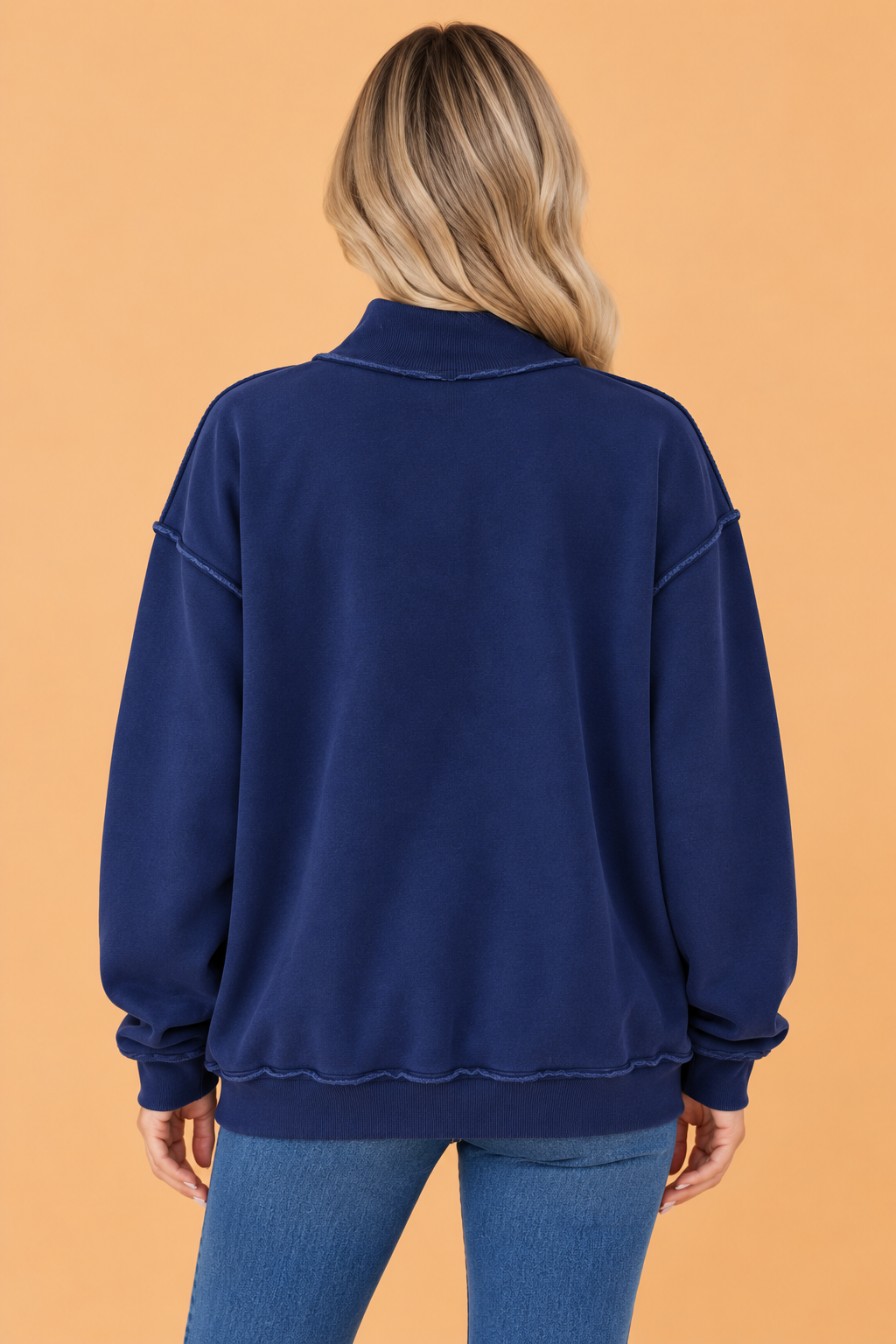 JESUS Letter Print Exposed Seam Mock Neck Sweatshirt