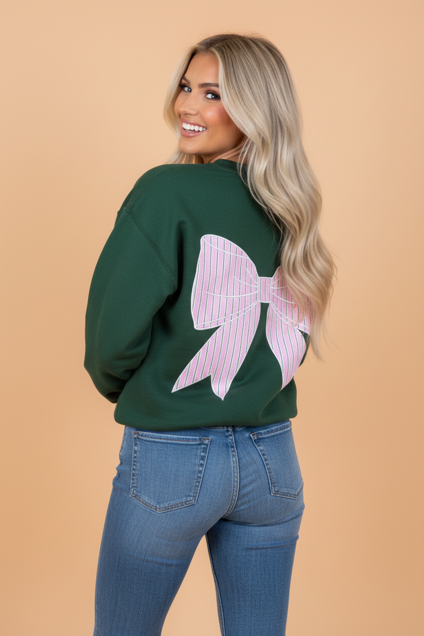 Stripe Bow Graphic Print Drop Shoulder Oversized Sweatshirt