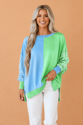 Colorblock Gingham Sleeve Long Sleeve Sweatshirt