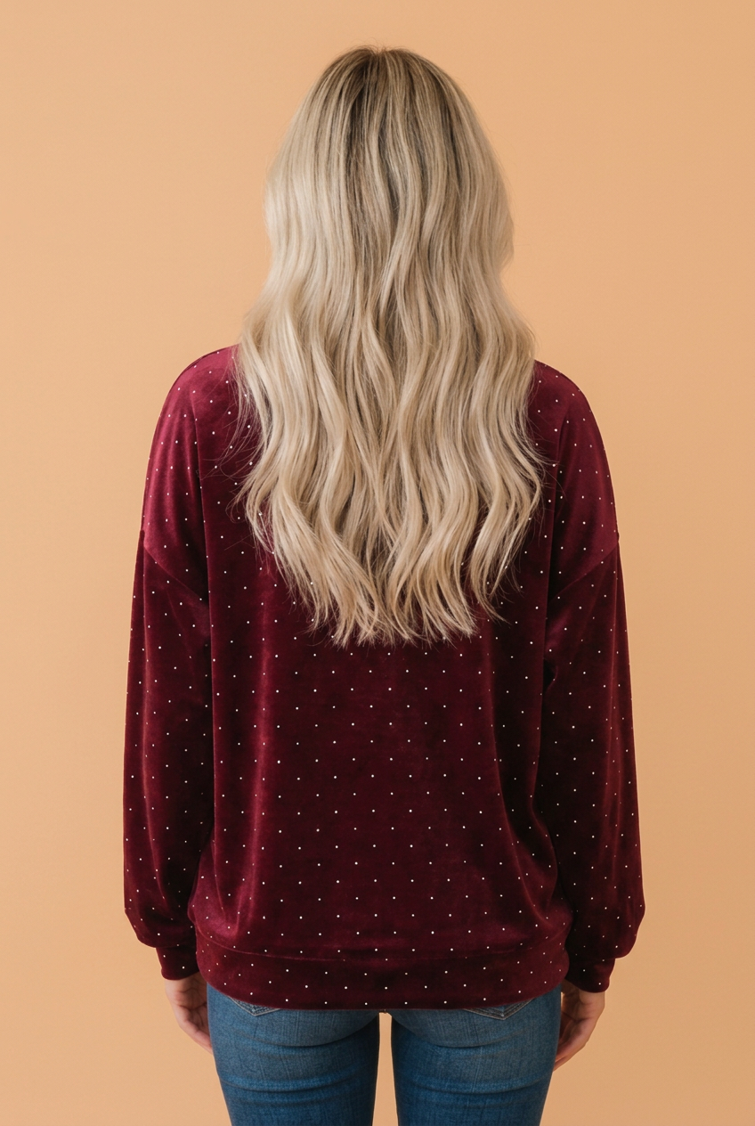 Polka Dot Velvet Mock Neck Tunic Sweatshirt