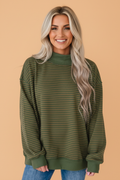 Stripe Ribbed Mock Neck Oversized Sweatshirt