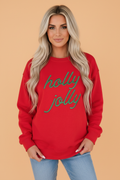 Christmas Holly Jolly Embroidered Letter Sweatshirt