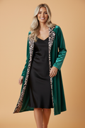 Leopard Contrast Collar Velvet Open Front Cardigan
