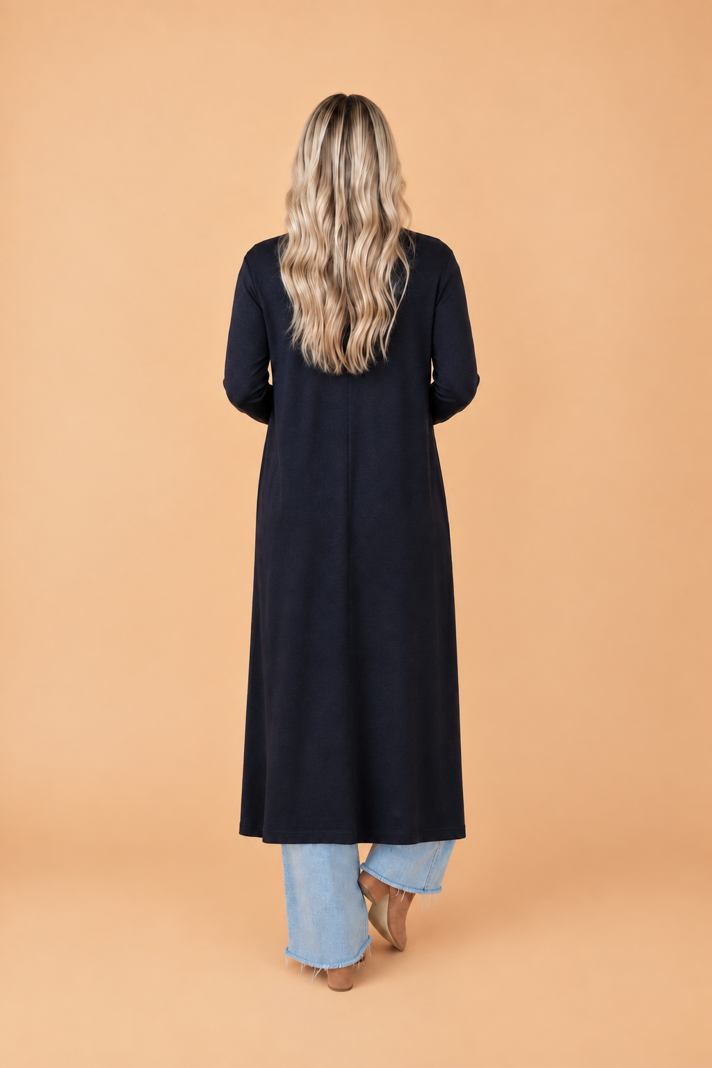 Solid Long Sleeve Open Front Longline Cardigan