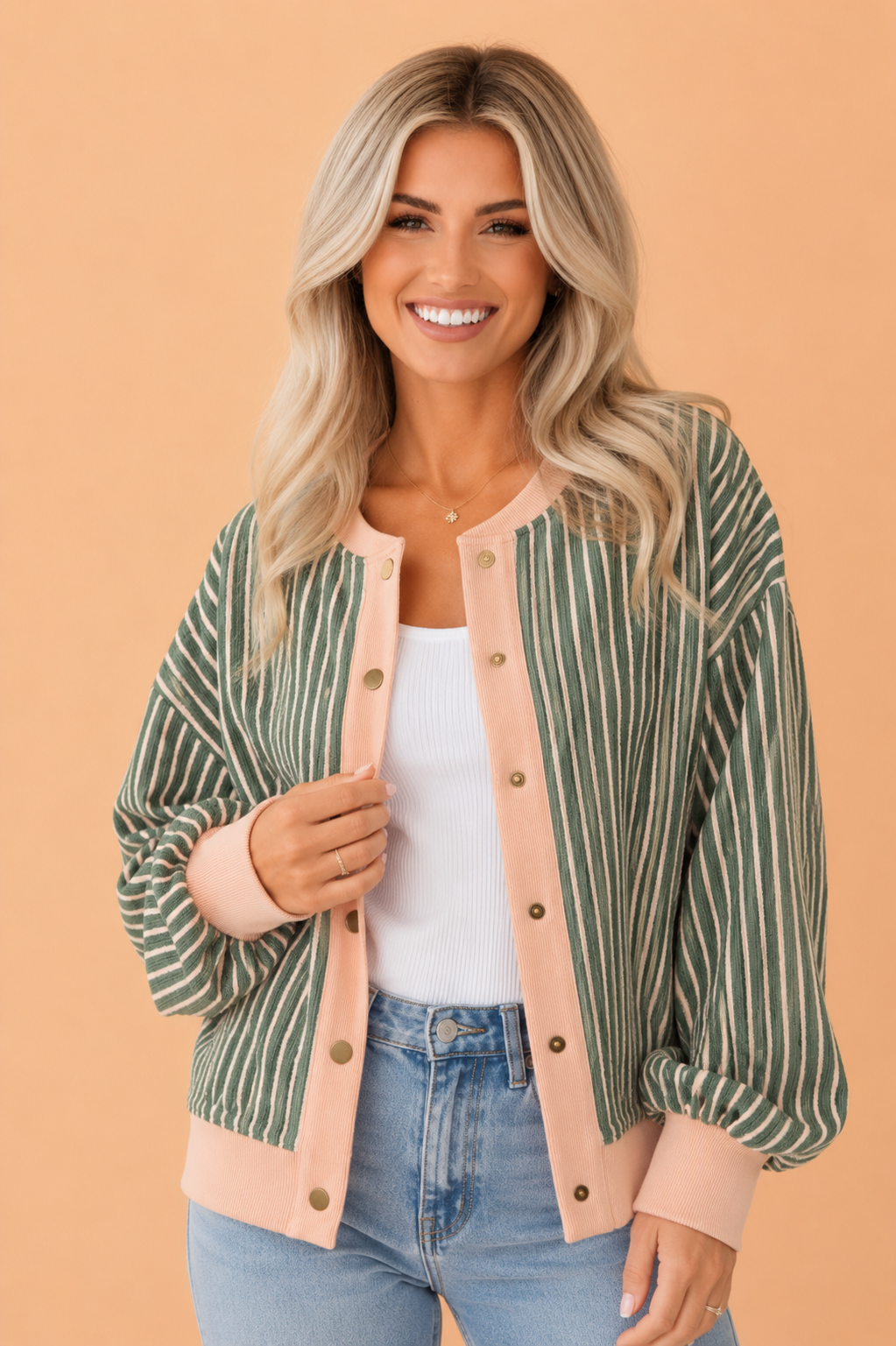 Stripe Contrast Trim Buttoned V-Neck Cardigan