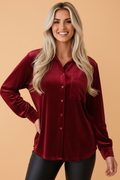 Solid Velvet Pocketed Long Sleeve Buttoned Shirt