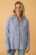 Striped Button Down Long Sleeve Oversized Shirt | Casual Collared Blouse
