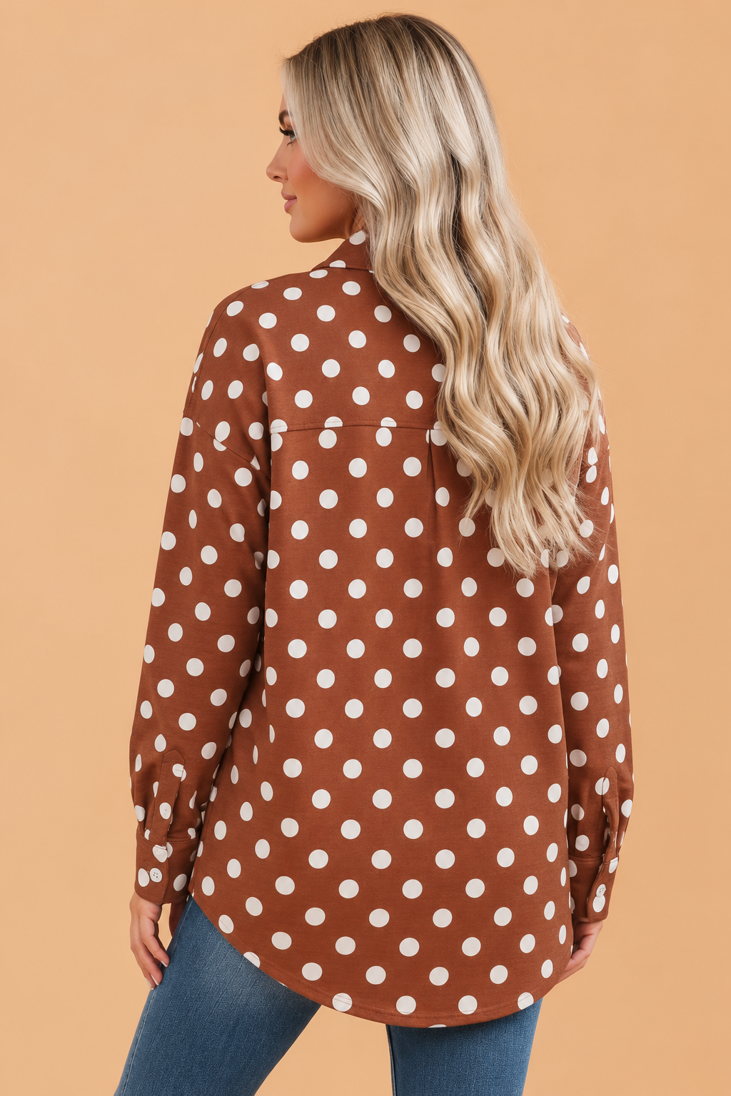 Polka Dot Long Sleeve Collared Tunic Shirt