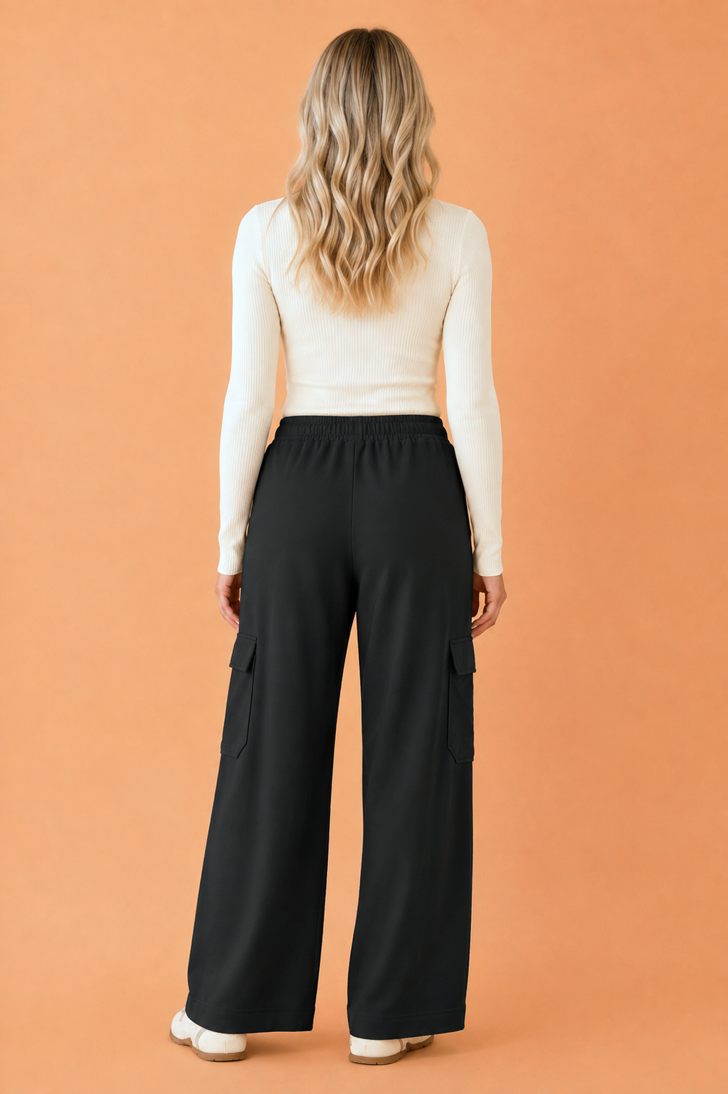 Solid Cargo Pocket Drawstring High Waist Pants