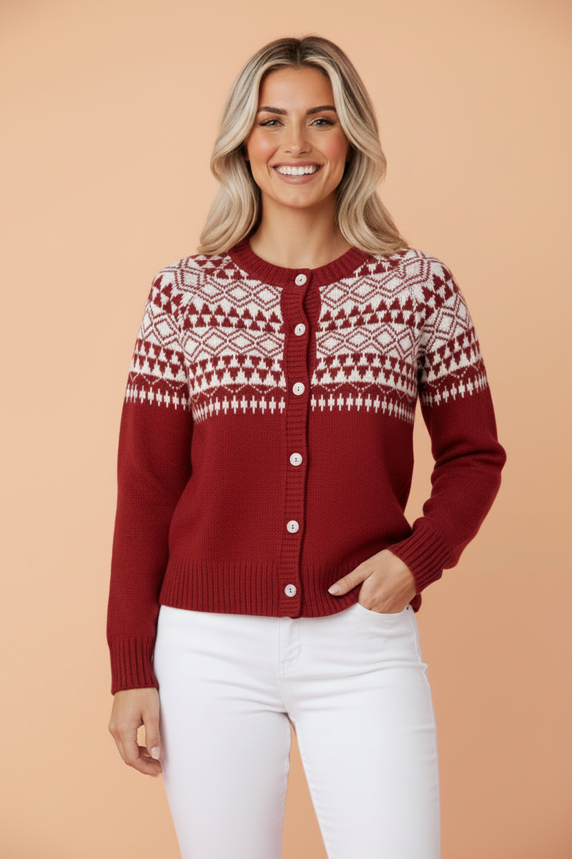 Geometric Fair Isle Button Front Knit Cardigan