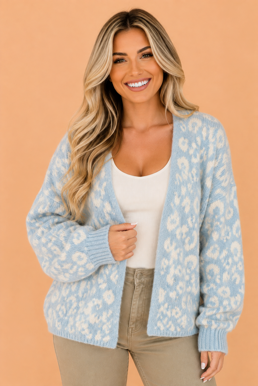 Leopard Long Sleeve Open Front V-Neck Cardigan