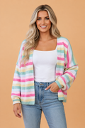 Stripe Drop Shoulder Open Front Sweater Cardigan
