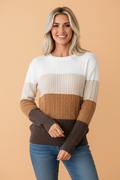 Colorblock Cable Knit Round Neck Sweater