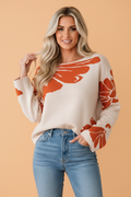 Floral Round Neck Wide Sleeve Baggy Sweater