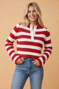 Stripe Colorblock Grommet V-Neck Bell Sleeve Sweater