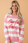 Christmas Santa Baby Embroidered Stripe Sweater