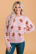 Christmas Gingerbread Ribbed Trim Round Neck Sweater