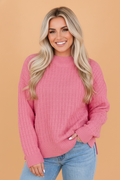 Solid Textured Knit Wide Long Sleeve Sweater