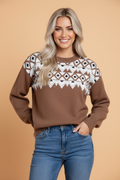 Geometric Fair Isle Drop Shoulder Pullover Sweater