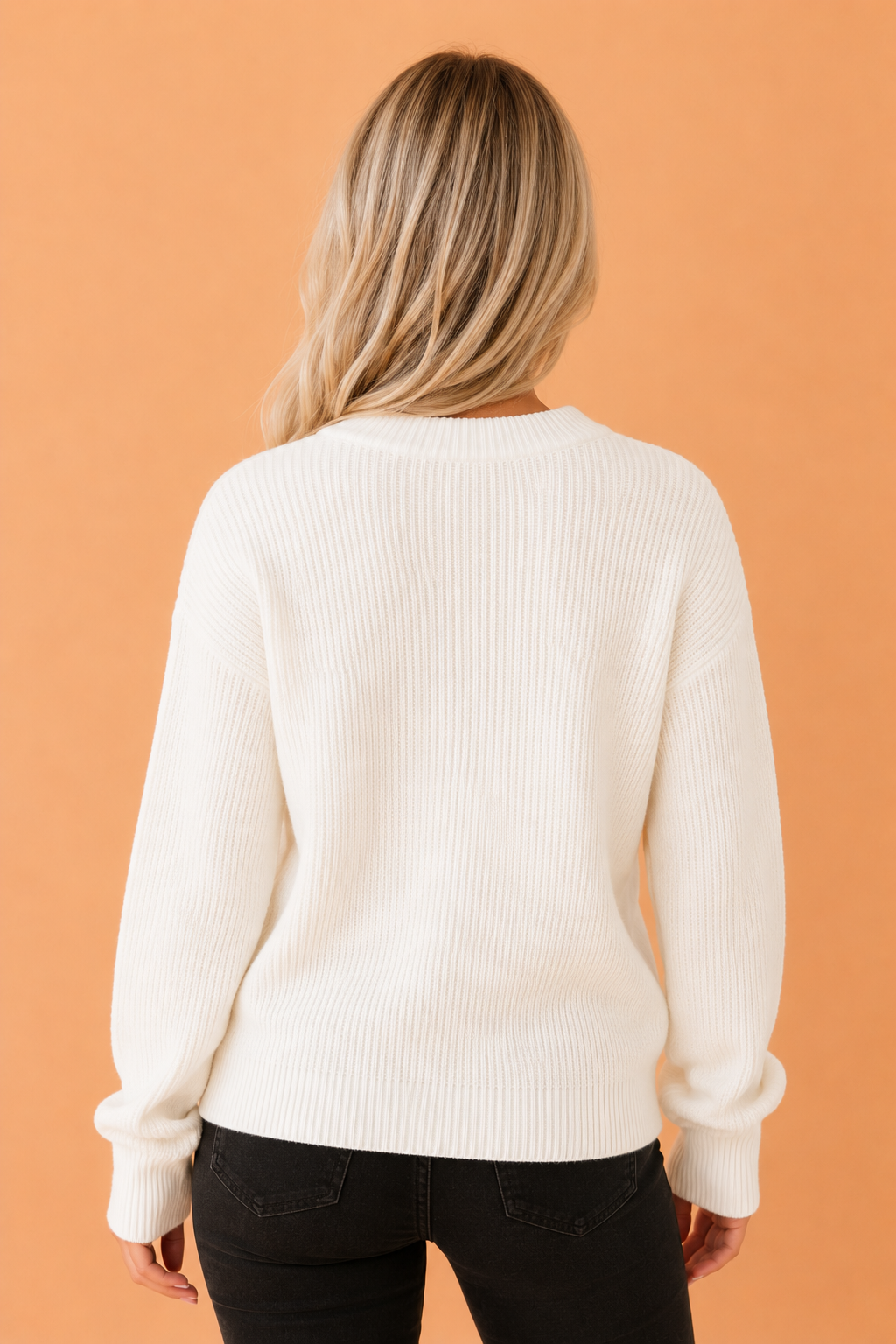 Merry Christmas Wreath Ribbed Round Neck Sweater