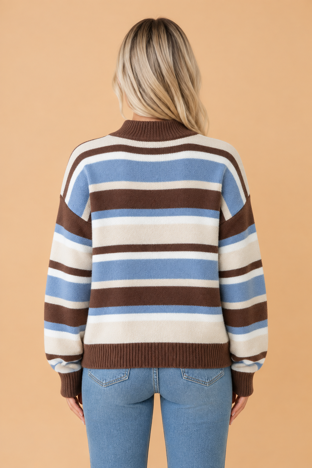 Stripe Ribbed Trim Drop Shoulder Loose Sweater