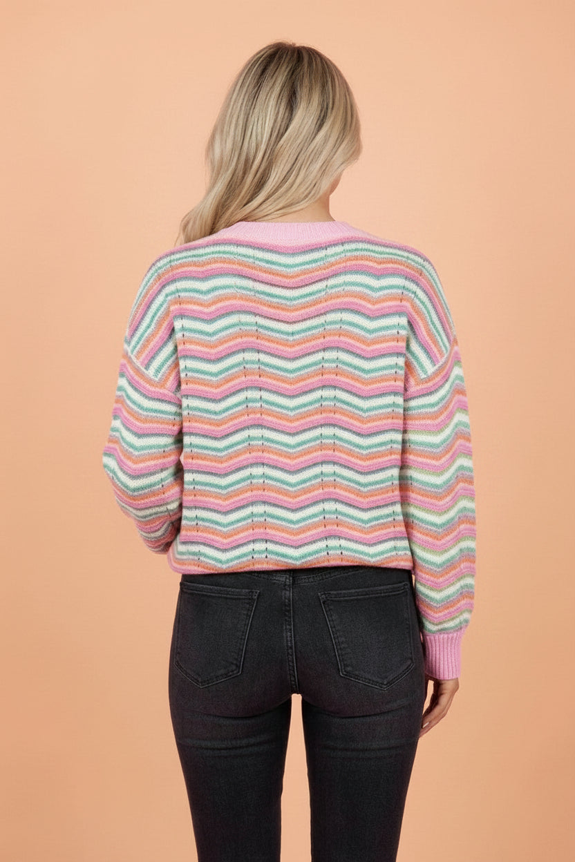 Chevron Stripe Drop Shoulder Long Sleeve Sweater