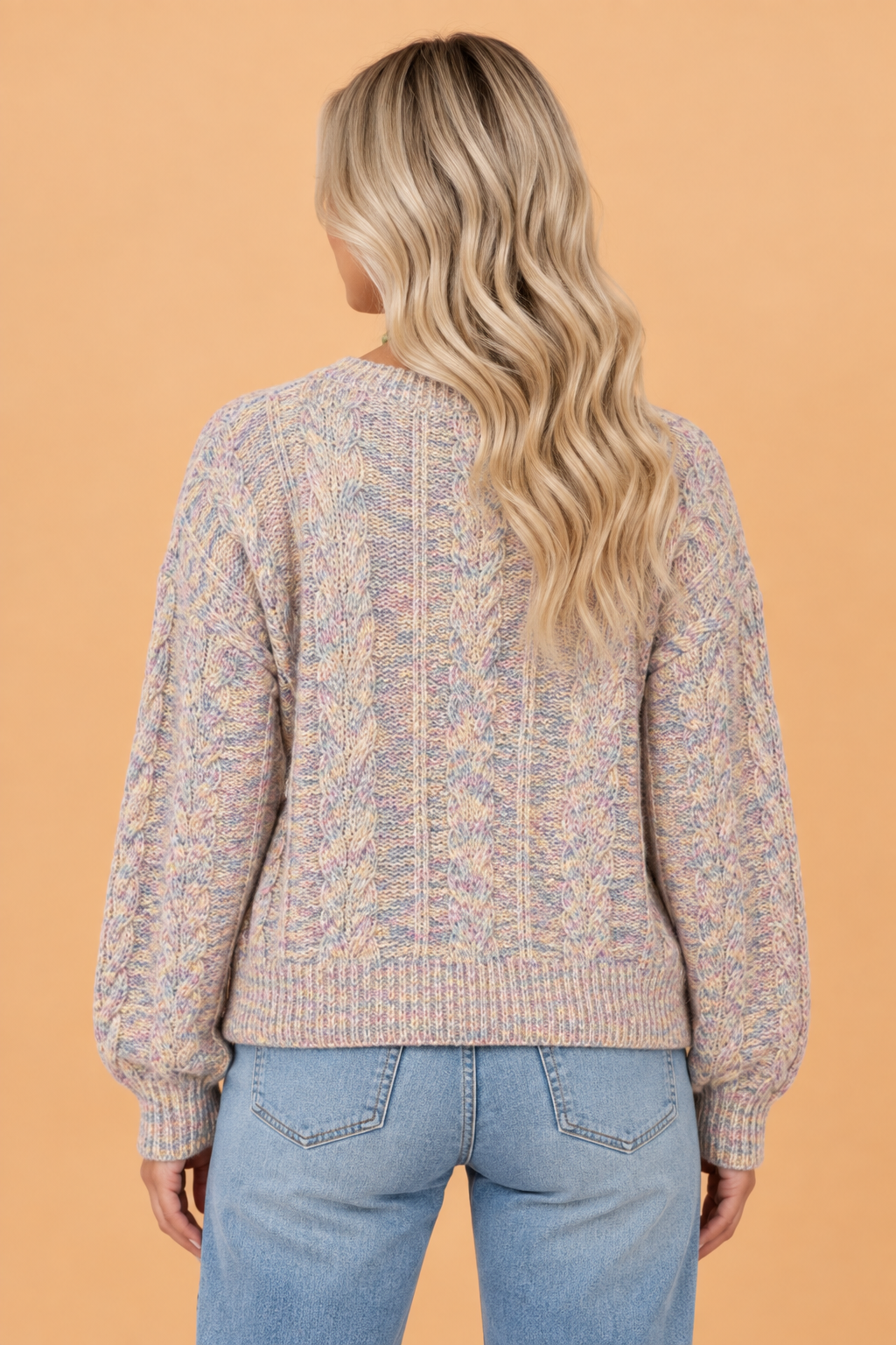 Cable Knit Ribbed Trim Round Neck Sweater