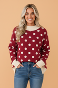 Polka Dot Colorblock Ribbed Trim Tunic Sweater