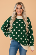 Polka Dot Colorblock Ribbed Trim Tunic Sweater