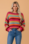 Stripe Crochet Knit Boat Neck Oversized Sweater