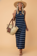 Striped Open Back Sleeveless Maxi Dress with Side Slits